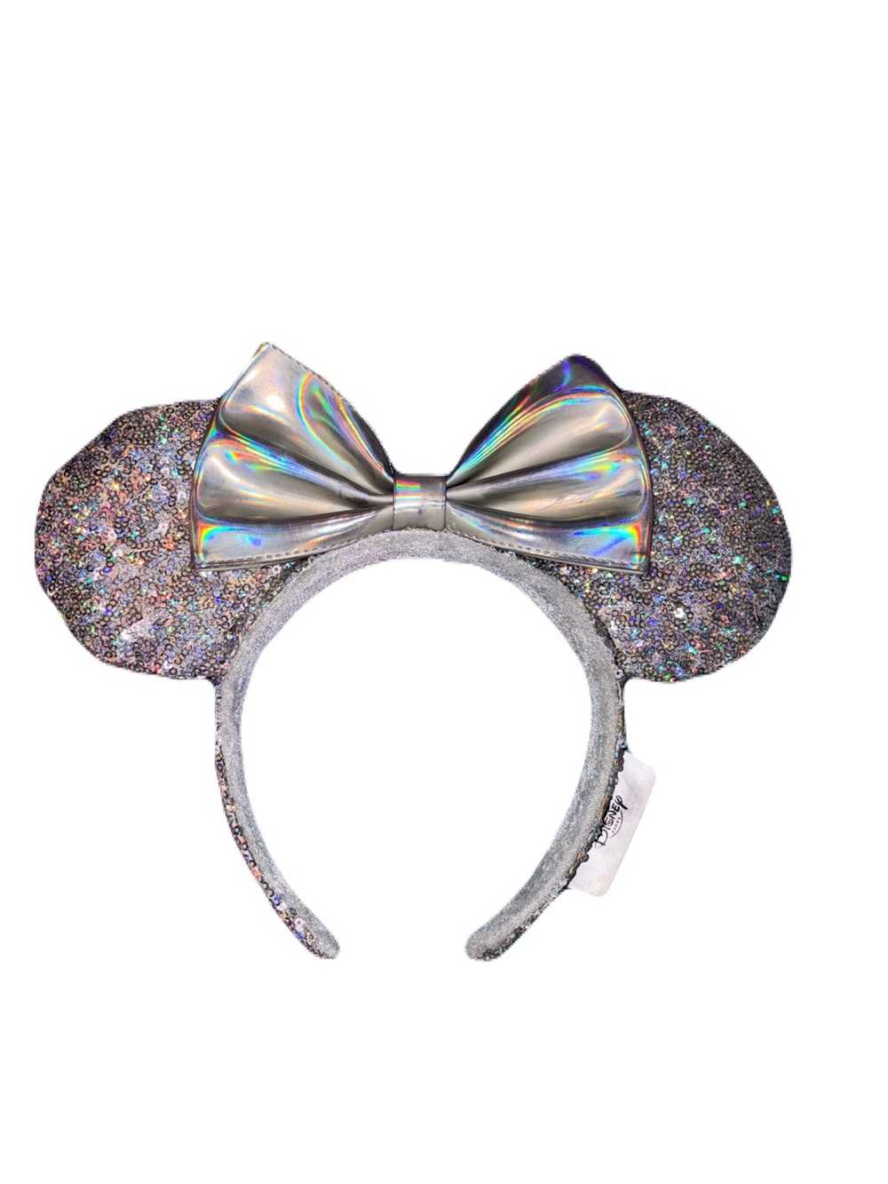 Silver Glitter Disney Minnie Mouse Ears with Holographic Bow